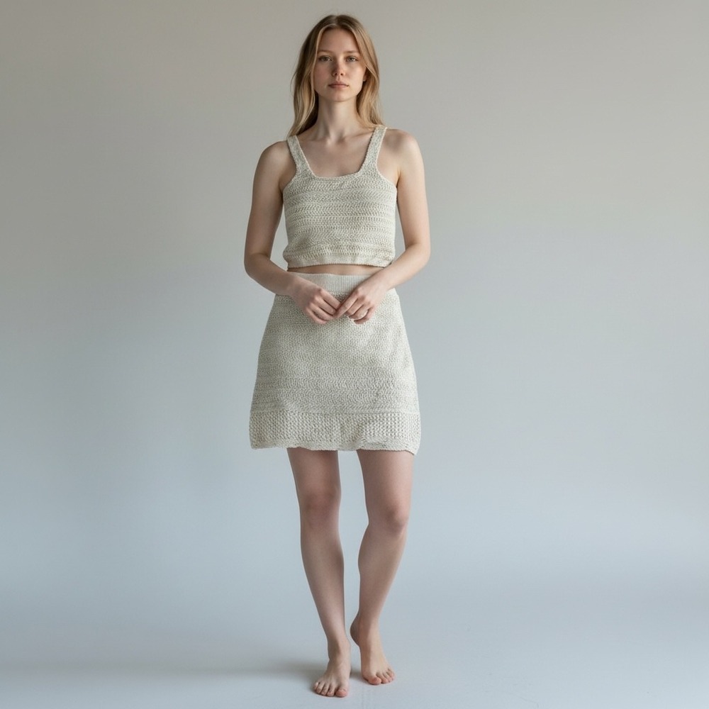 Abercrombie & Fitch Womens XS Crochet Two Piece Set Cream White Skirt Crop Top
